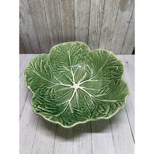 Vtg Bordallo Pinheiro Cabbage Leaf Serving Bowl Green Scalloped 11'' Portugal